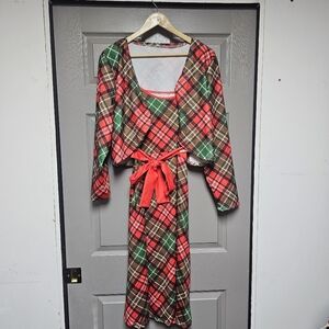Plaid Red and Green Dress with Belt Christmas Party